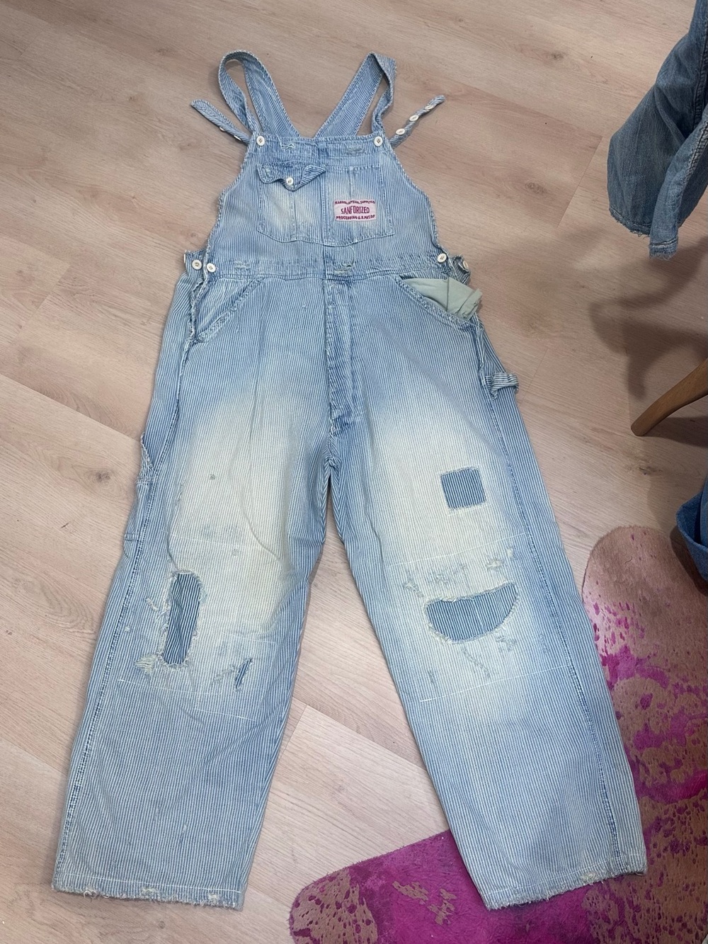 Magnolia Pearl Light Blue Sanforized Distressed Denim Overalls